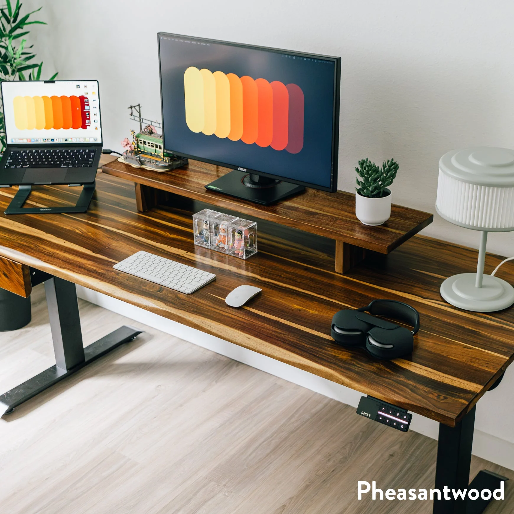 Desky Dual Hardwood Sit Stand Desk - Walnut / 1200x750mm / Grey - Image 10