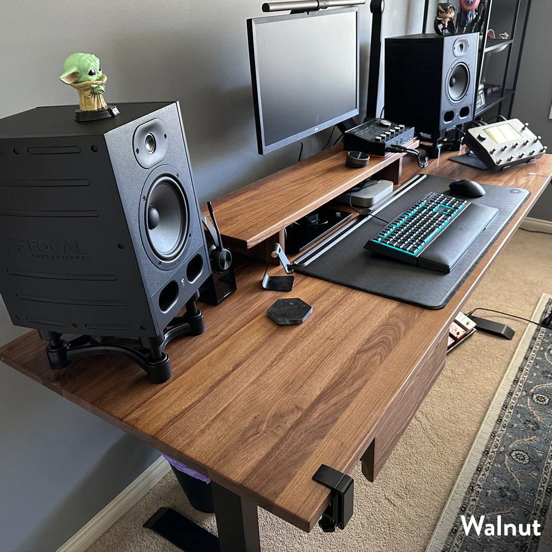 Desky Dual Hardwood Standing Desk With Drawer 180cm White Ash Desktop and Matte Black Frame - Image 2