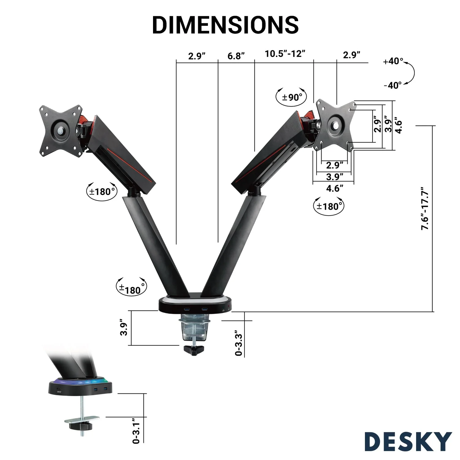Desky Dual LED Gaming Monitor Arm - Image 3