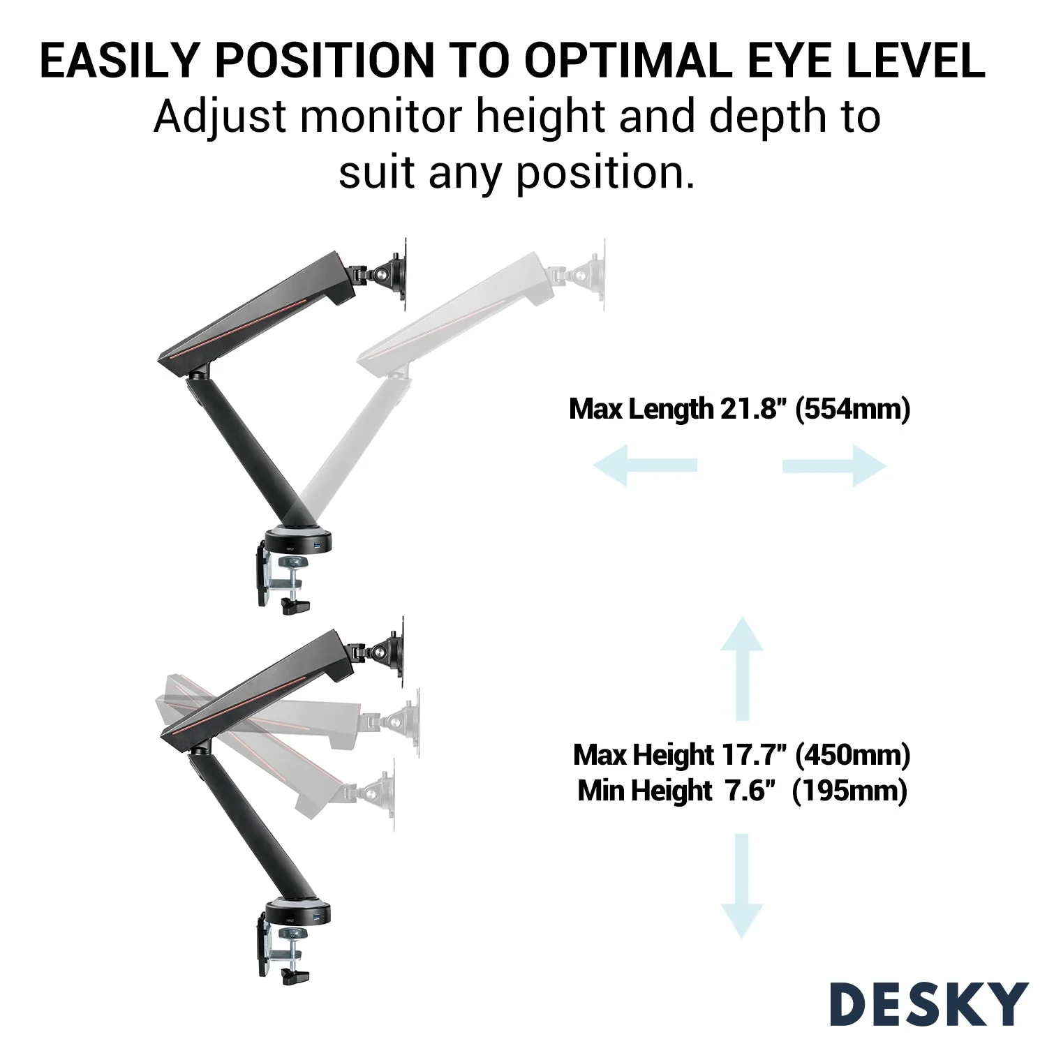 Desky Dual LED Gaming Monitor Arm - Image 4