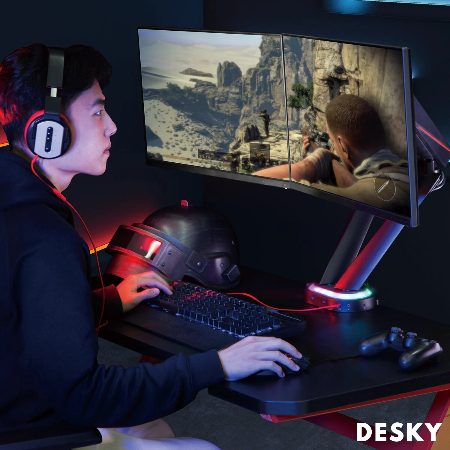 Desky Dual LED Gaming Monitor Arm - Image 6