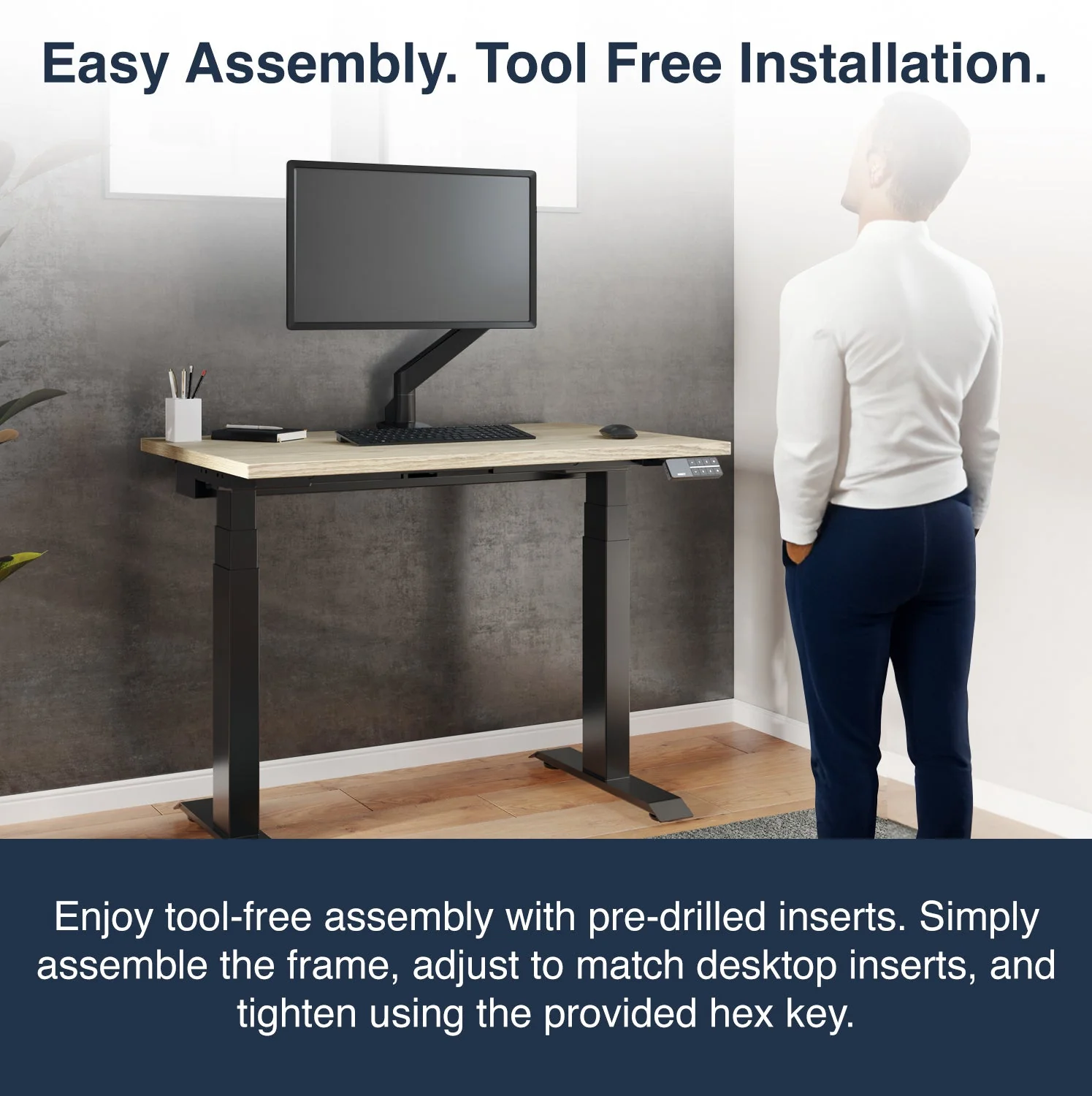 Desky Dual Mini Sit Stand Desk 1000x600 Classic Oak Desktop and Grey Frame - Image 6