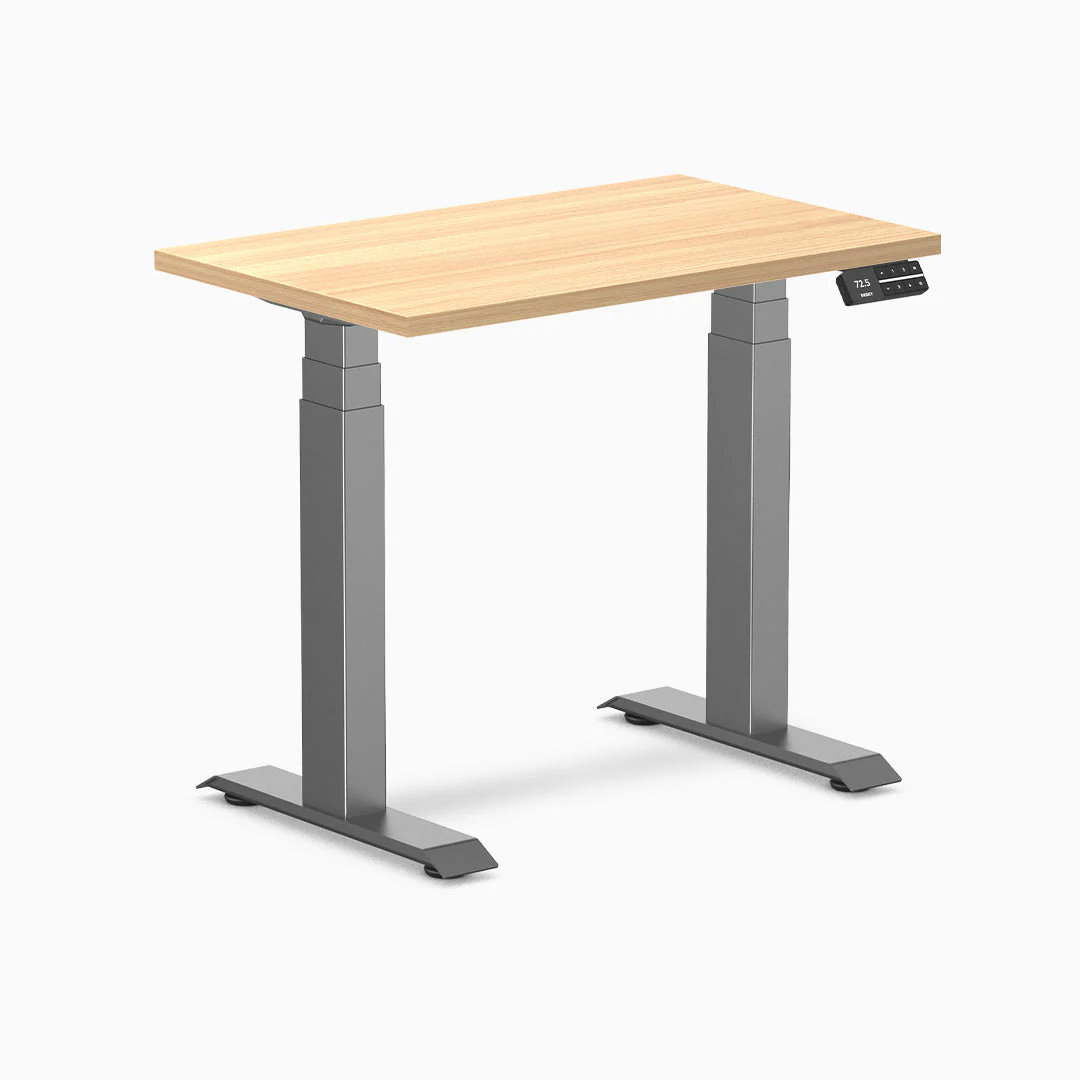 Desky Dual Mini Sit Stand Desk 800 x 500 Sublime Teak Desktop and Space Grey Frame - Image 2