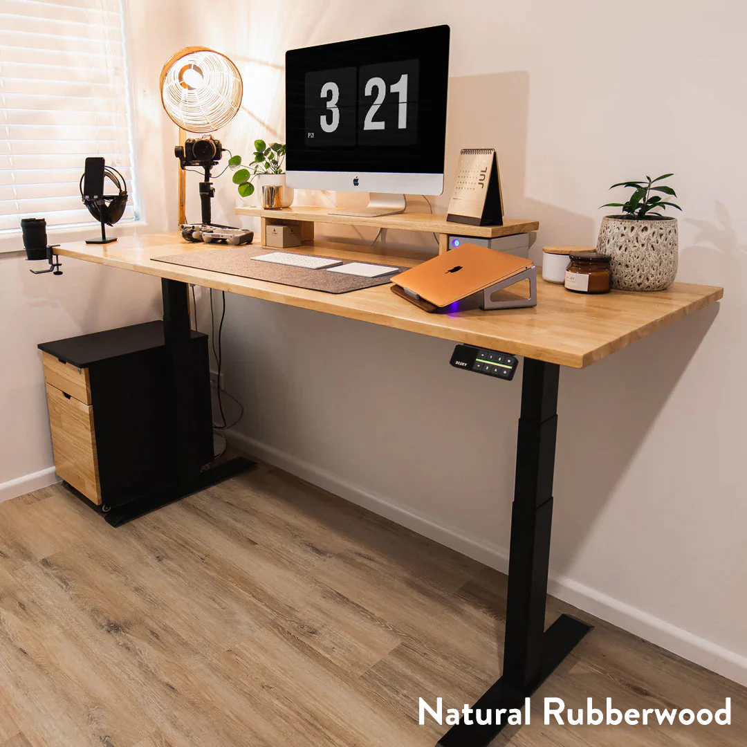 Desky Dual Rubberwood Sit Stand Desk 200cm Natural Timber Desktop and Grey Frame - Image 5