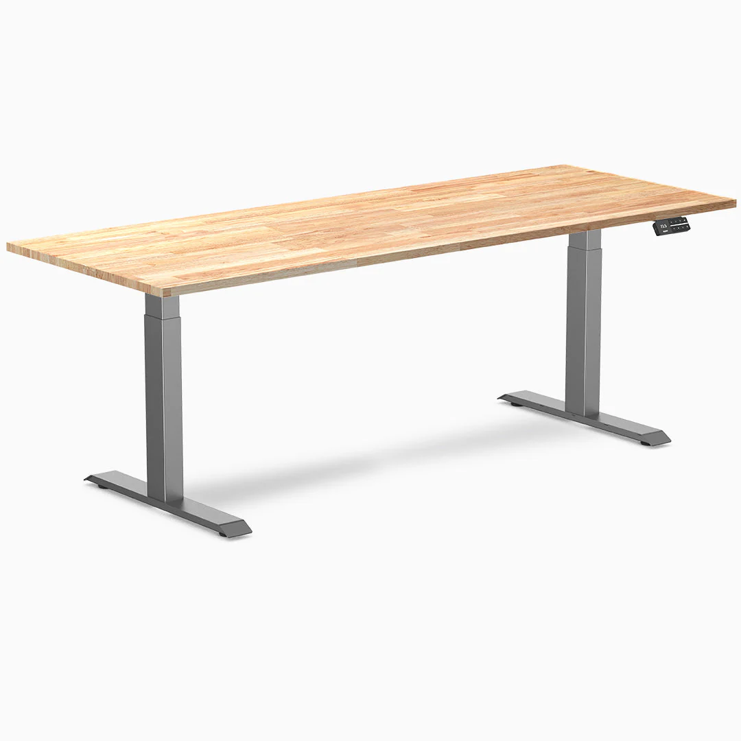 Desky Dual Rubberwood Sit Stand Desk 200cm Natural Timber Desktop and Space Grey Frame - Image 3