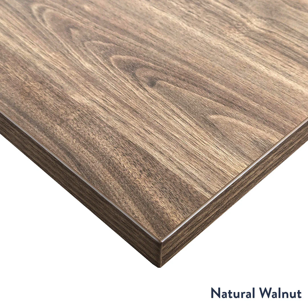 Desky Dual Scalloped Melamine Sit Stand Desk 1800x750mm (Natural Walnut/Grey) - Image 2