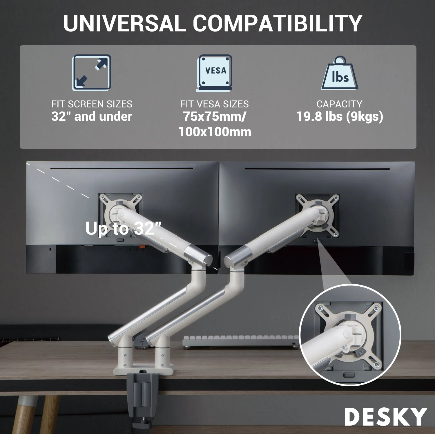 Desky Dual Slim Aluminium Monitor Arm - Space Grey - Image 2