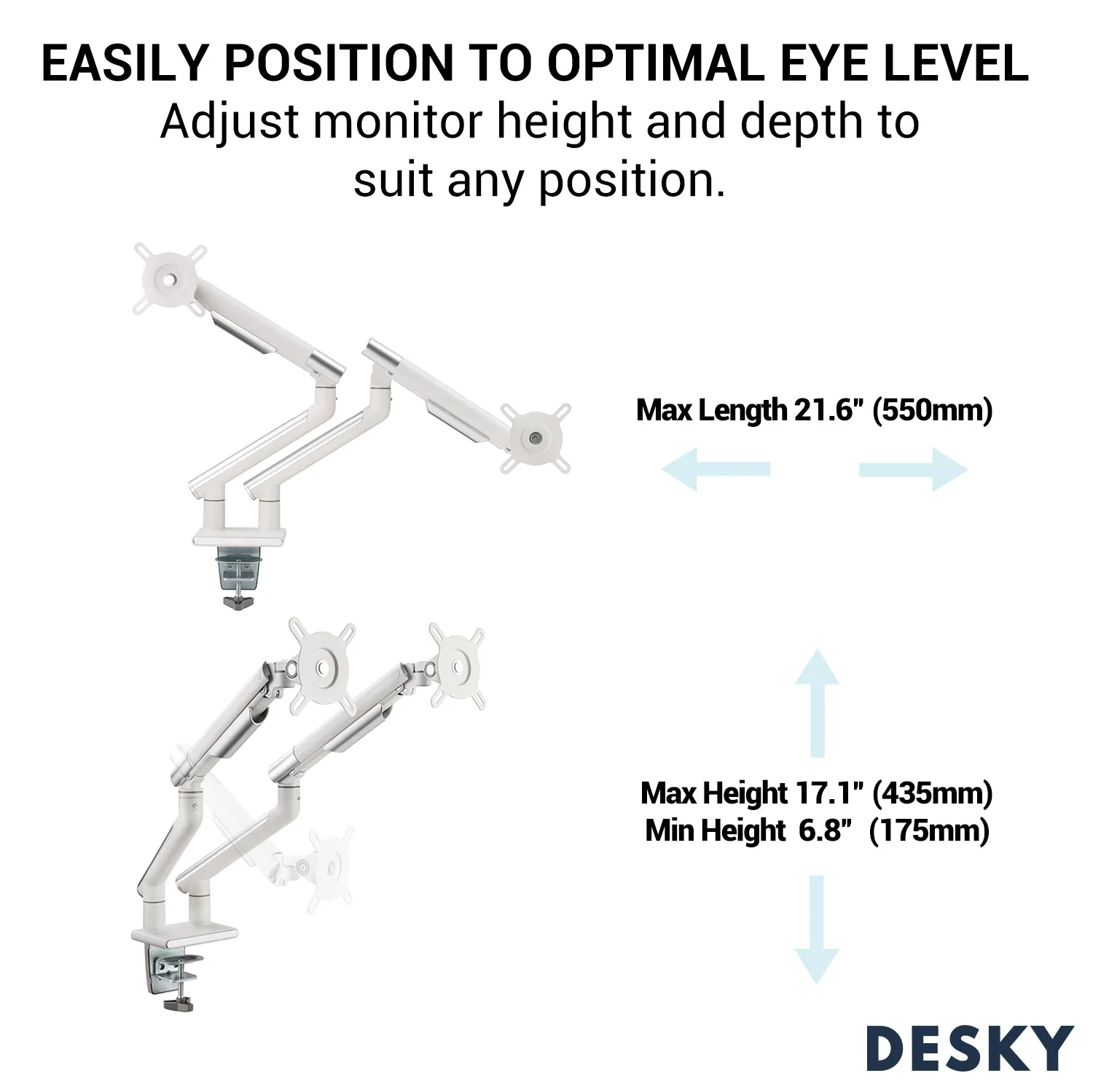 Desky Dual Slim Aluminium Monitor Arm - Space Grey - Image 4