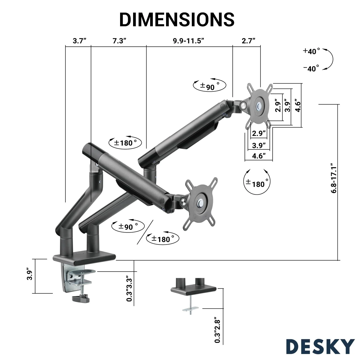 Desky Dual Slim Aluminium Monitor Arm - White - Image 4