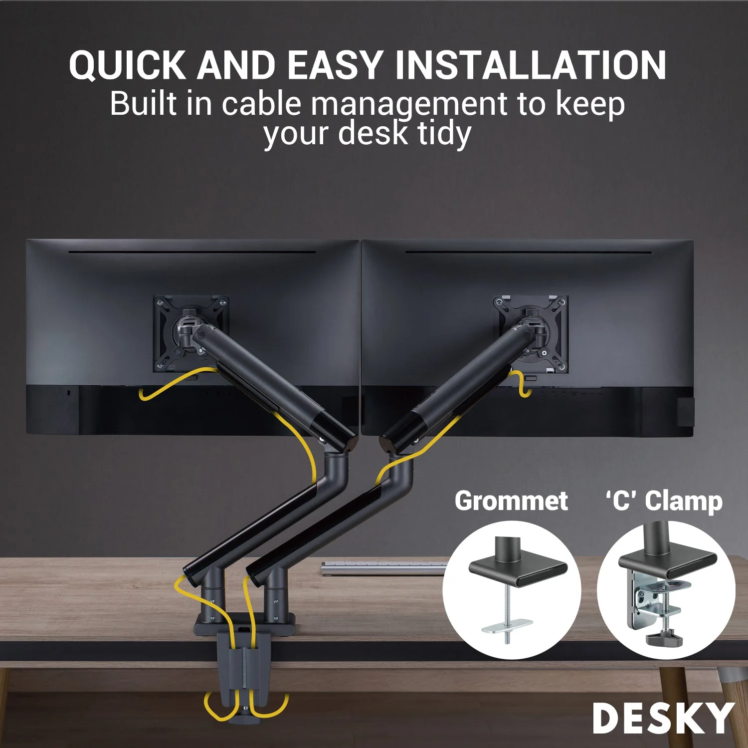 Desky Dual Slim Aluminium Monitor Arm - White - Image 6
