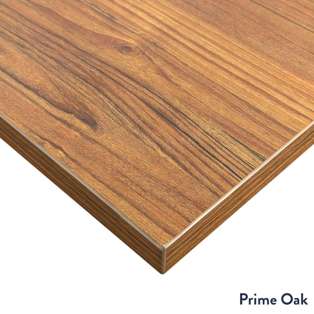 Desky Eco L-Shape Melamine Sit Stand Desk 150 x 155 cm Prime Oak Top and Space Grey Leg - Image 2