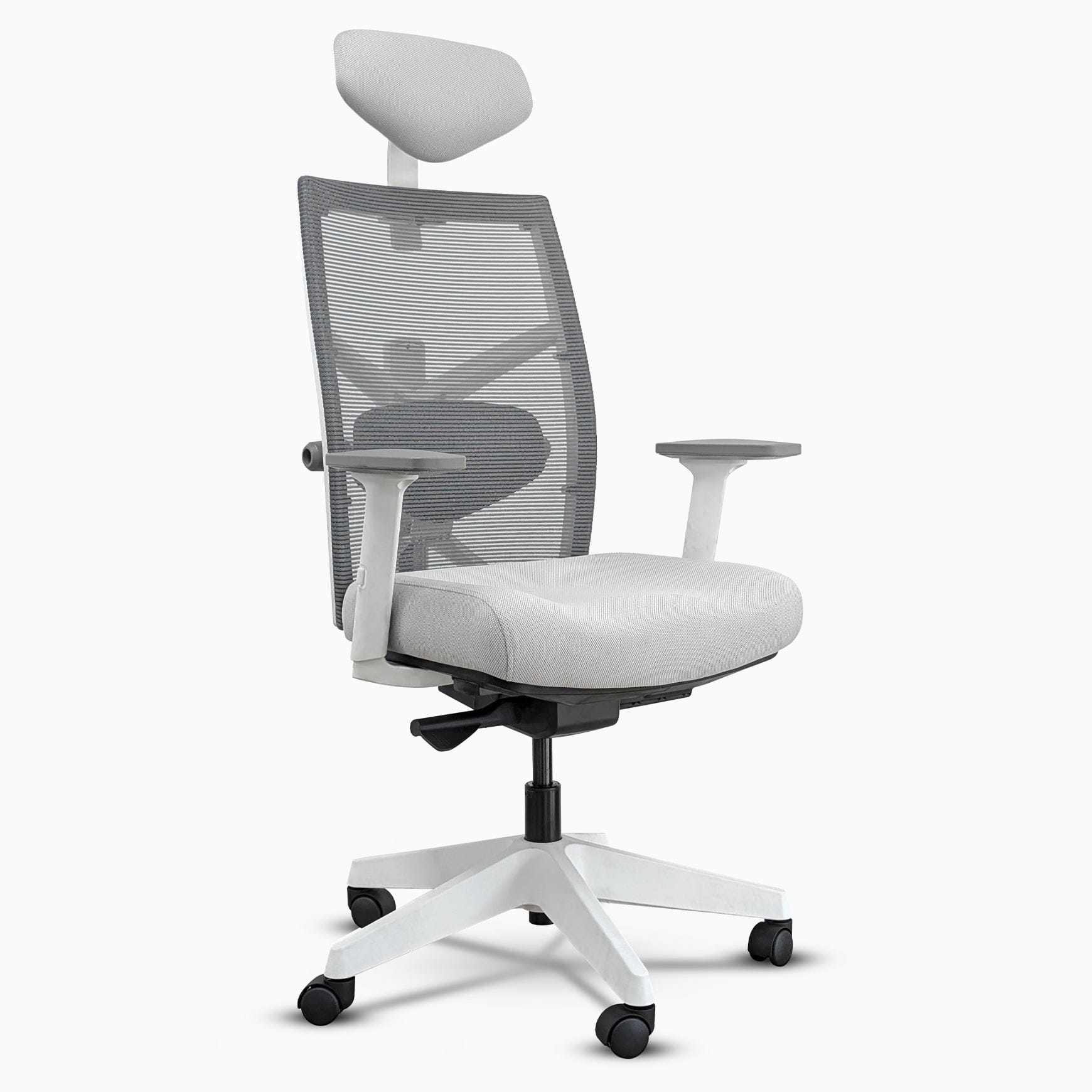 Desky Elite Ergonomic Chair with Headrest - White / Grey - Image 3