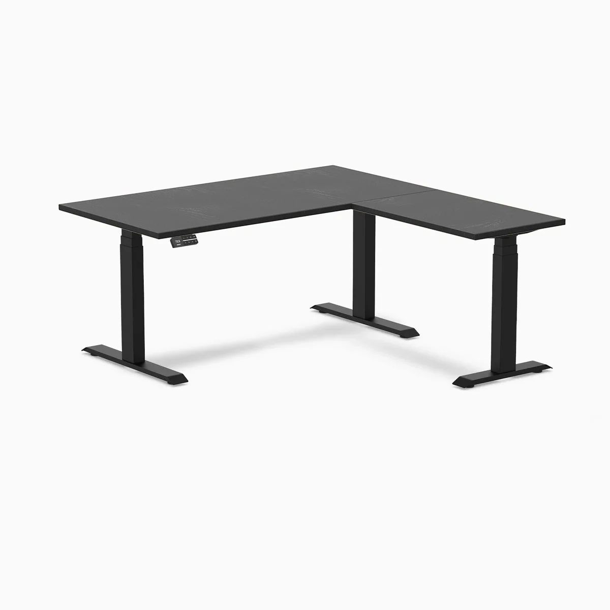 Desky Hardwood L-Shape Sit Stand Desk 150 x 155 cm Black Ash Top and Matte Black Leg - Image 2