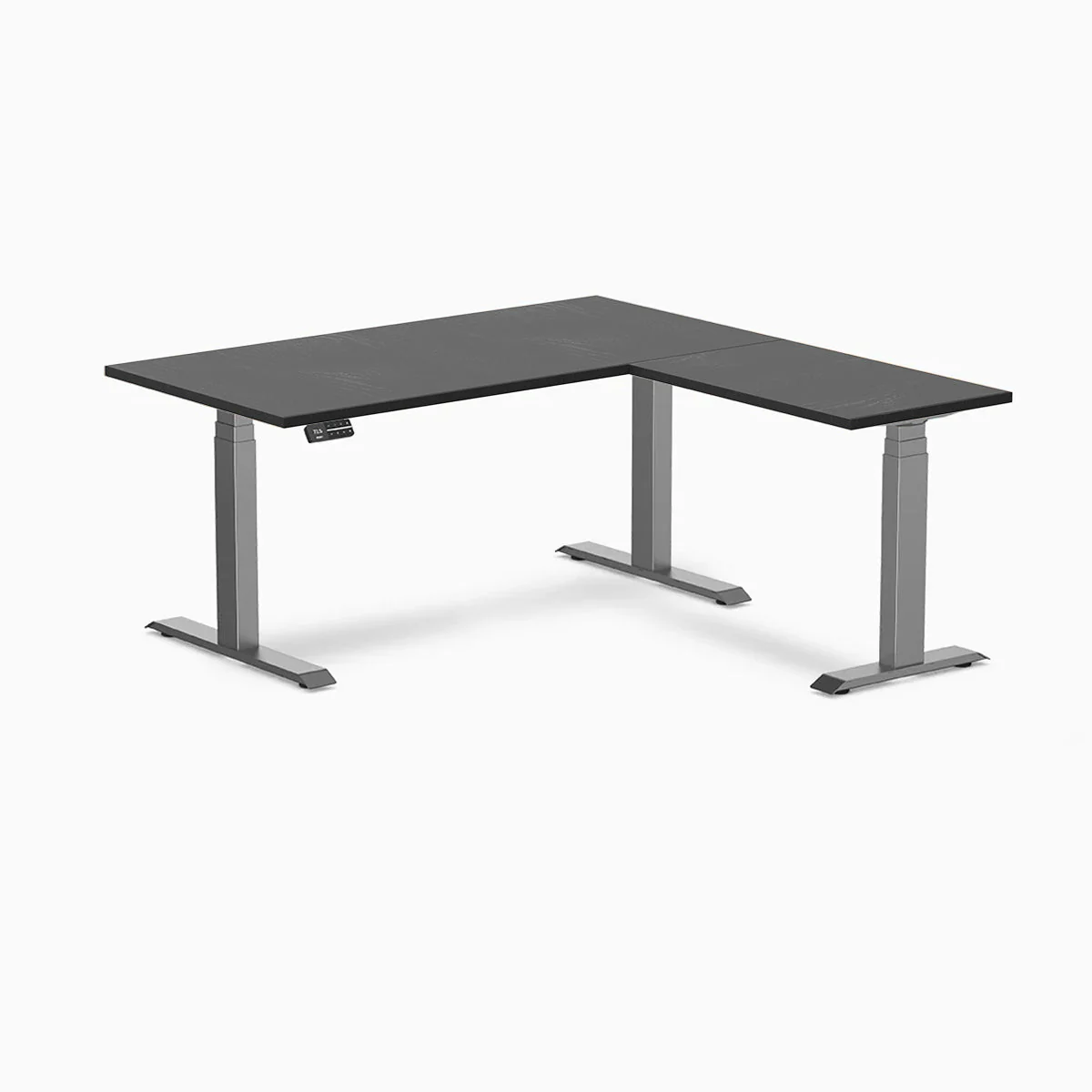 Desky Hardwood L-Shape Sit Stand Desk 150x155cm (Black Ash/Space Grey Top and Space Grey Leg) - Image 2