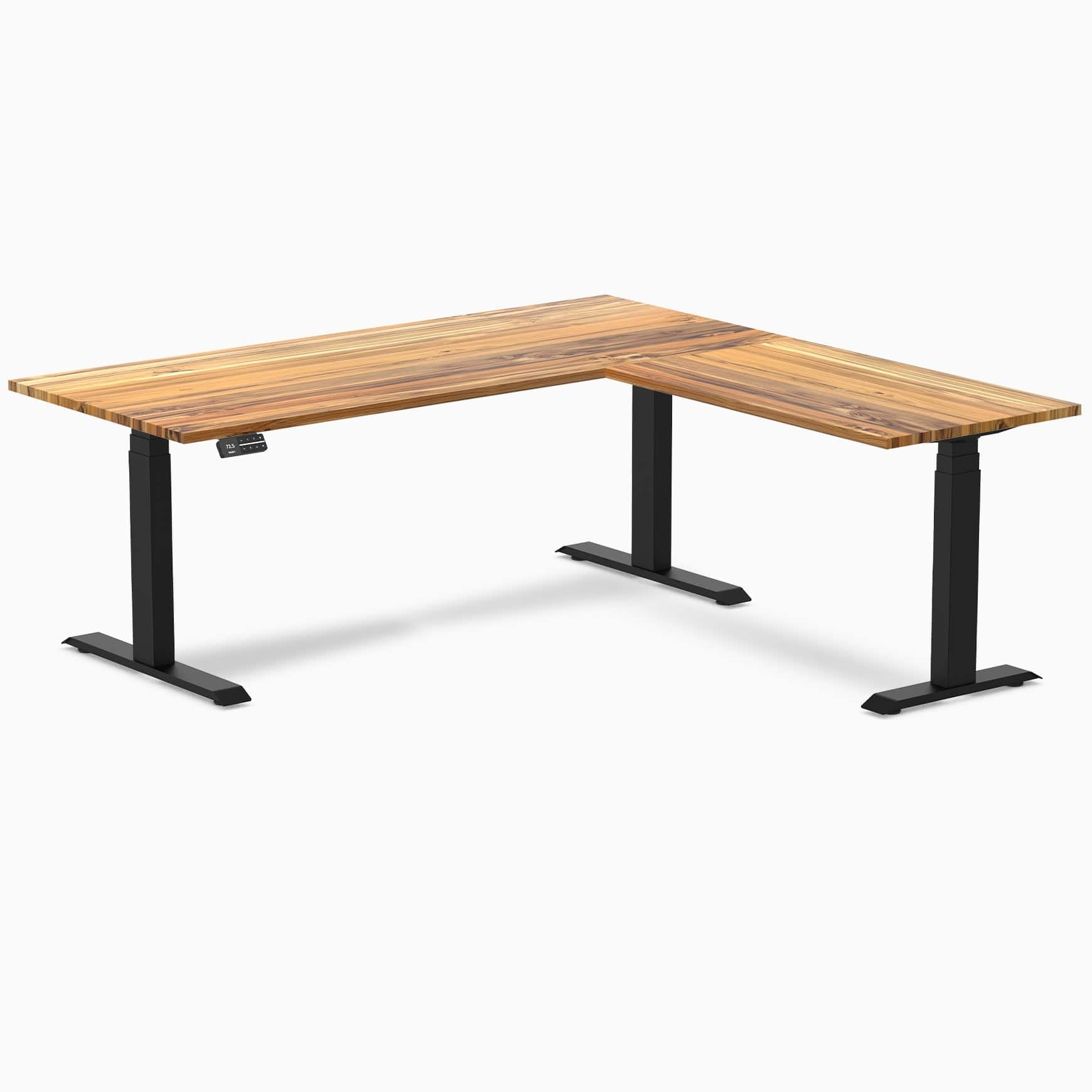 Desky Hardwood L-Shape Sit Stand Desk 180 x 175 cm Teak Top and Matte Black Leg - Image 3