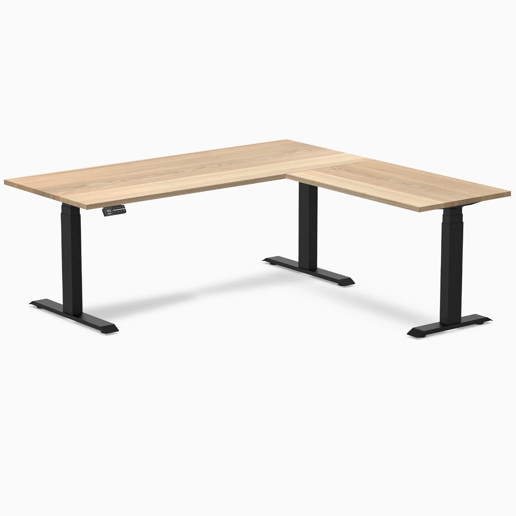 Desky Hardwood L-Shape Sit Stand Desk 180 x 175 cm White Ash Top and Matte Black Leg - Image 3