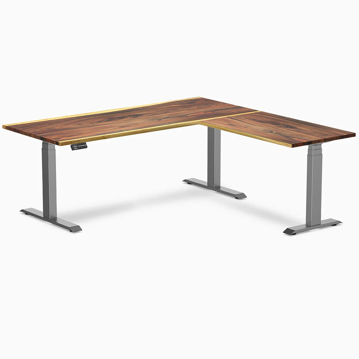 Desky Hardwood L-Shape Sit Stand Desk 180x175cm Saman and Space Grey Leg - Image 3