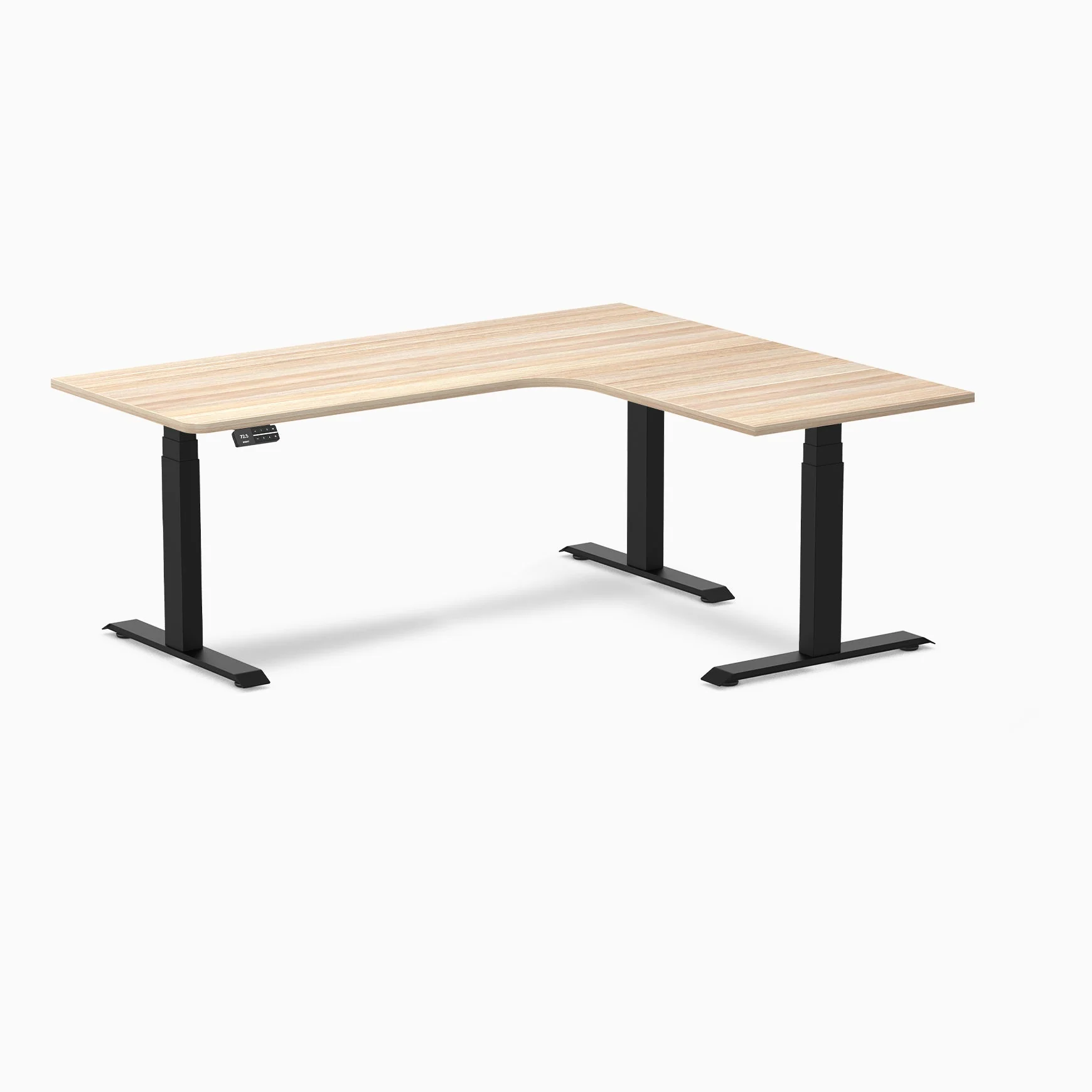 Desky L-Shape Melamine Sit Stand Desk 180cm - Left Return Classic Oak Top and Matte Black Leg - Image 3