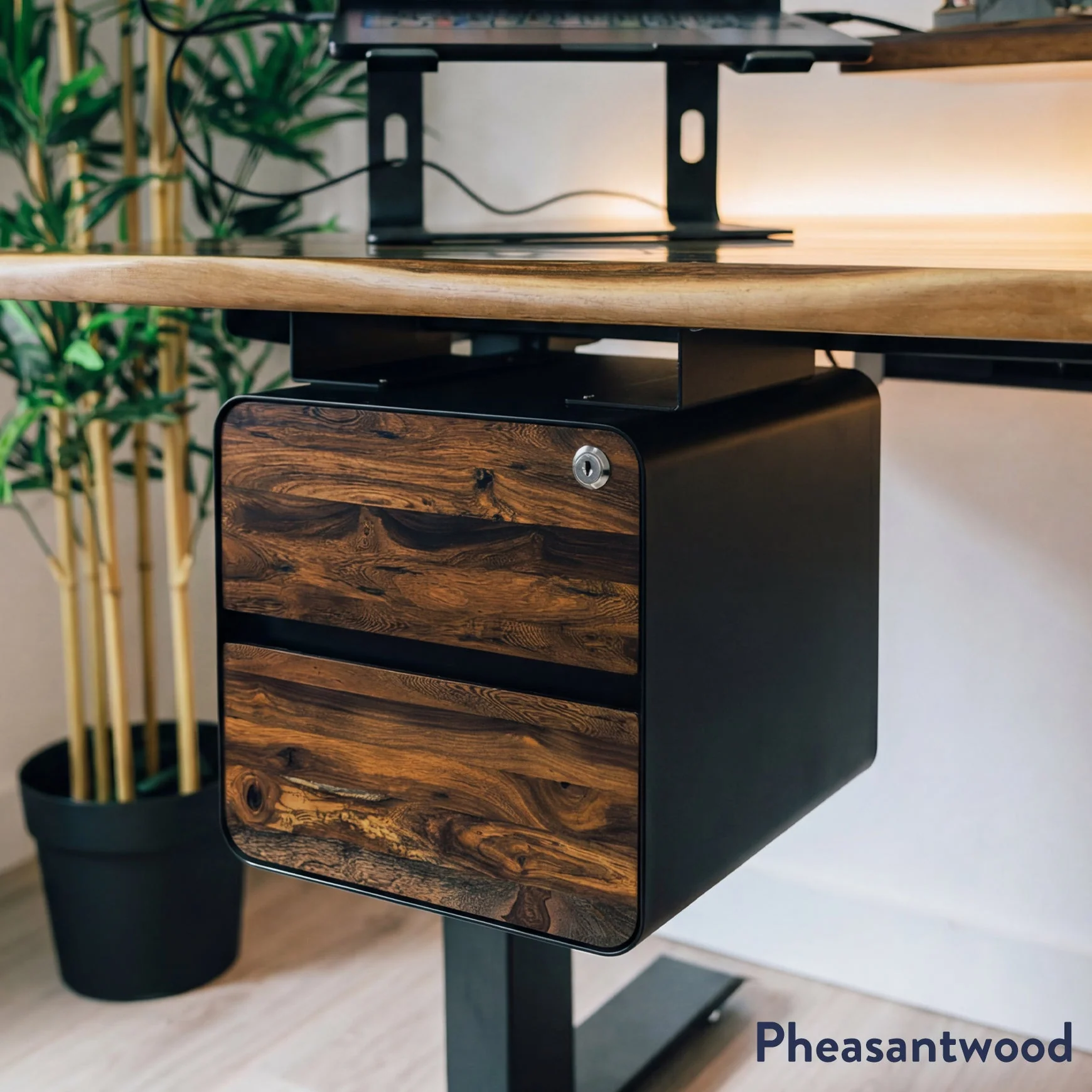 Desky Minimal Under Desk Cabinet - Maple Hardwood / Black - Image 6