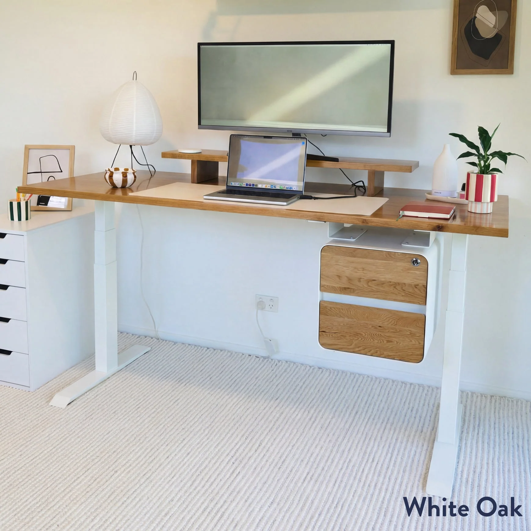 Desky Minimal Under Desk Cabinet - Maple Hardwood / White - Image 5