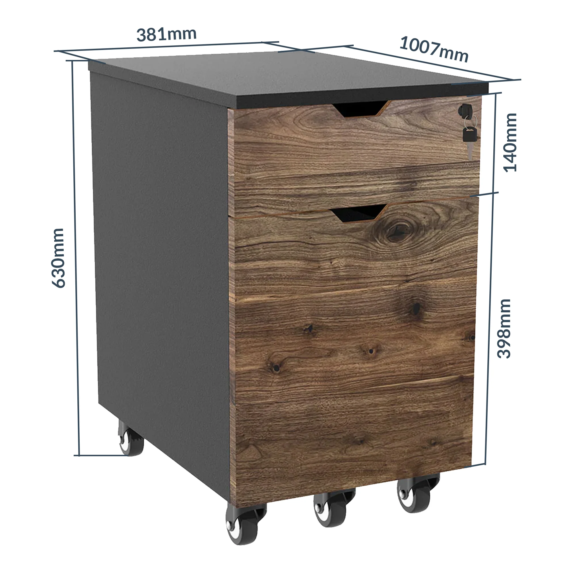 Desky Minimal Wooden Filing Cabinet - Black / Hardwood Pheasantwood - Image 3