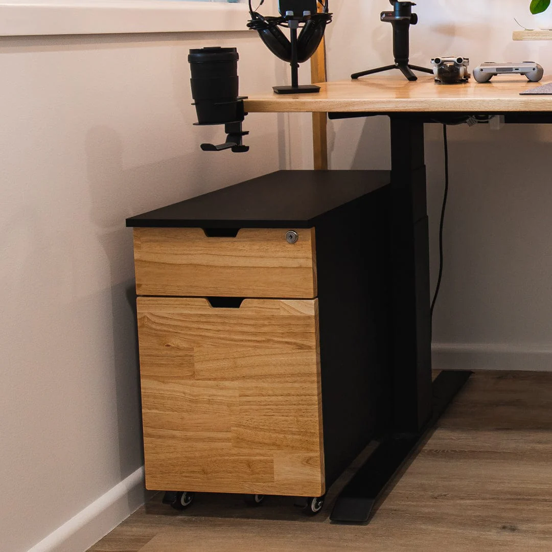 Desky Minimal Wooden Filing Cabinet - Black / Hardwood Red Oak - Image 4
