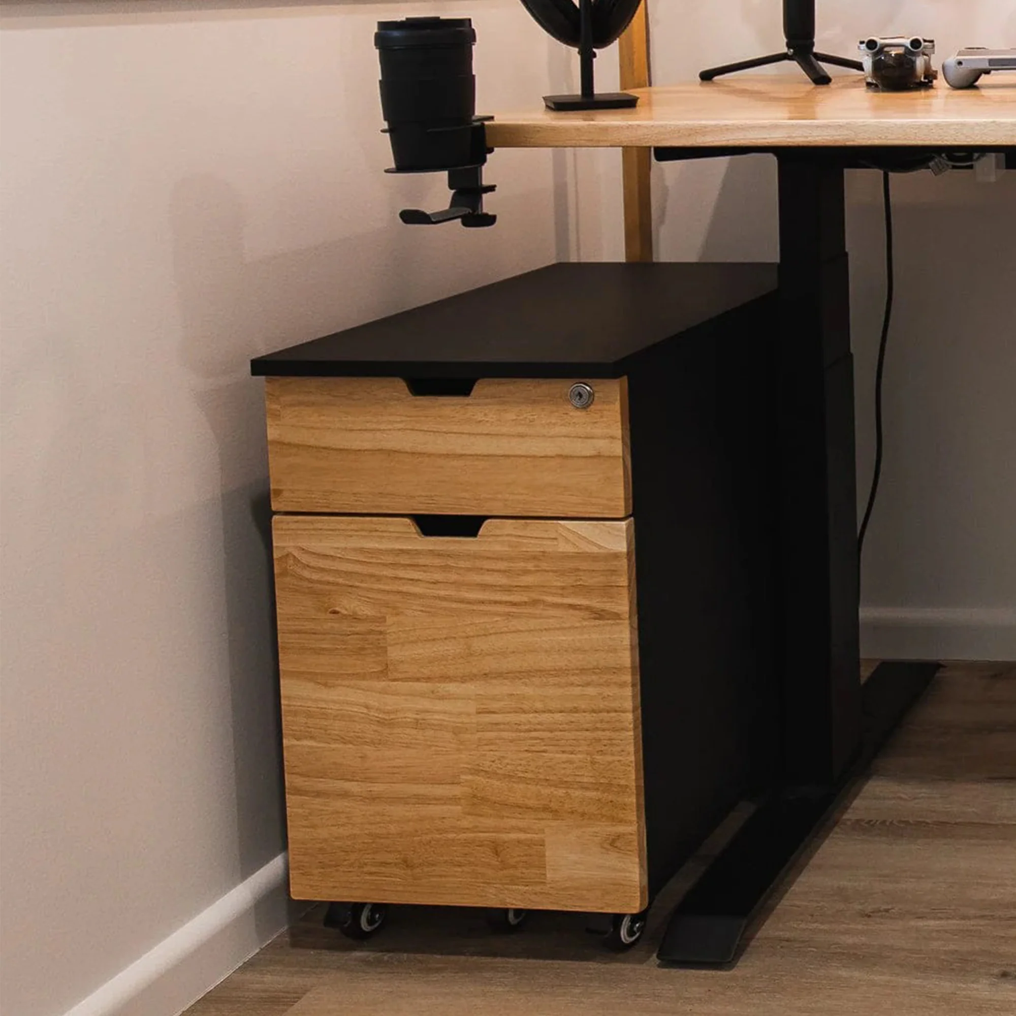 Desky Minimal Wooden Filing Cabinet - White / Softwood American Rustic Pine - Image 5