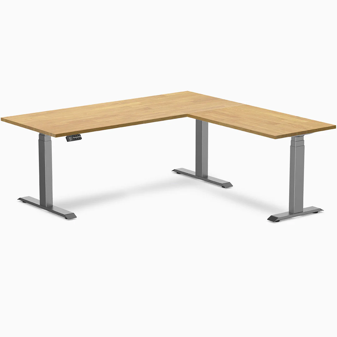 Desky Rubberwood L-Shape Sit Stand Desk 180 x 175 cm Light Oak Top and Space Grey Leg - Image 3