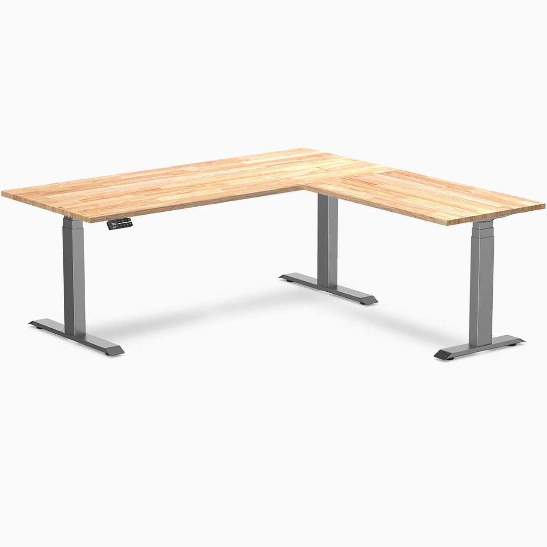 Desky Rubberwood L-Shape Sit Stand Desk 180 x 175 cm Natural Timber Top and Space Grey Leg - Image 3