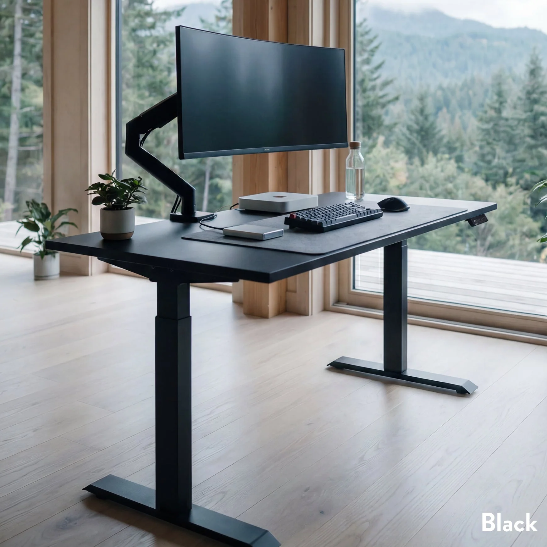 Desky Single Sit Stand Desk 200cm Black Desktop and Black Frame - Image 3
