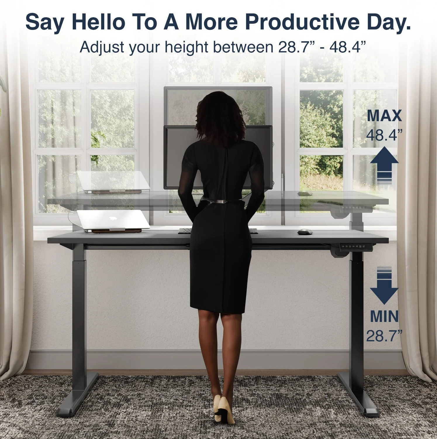 Desky Single Sit Stand Gaming Desk 200cm Black Desktop and Space Grey Frame - Image 3