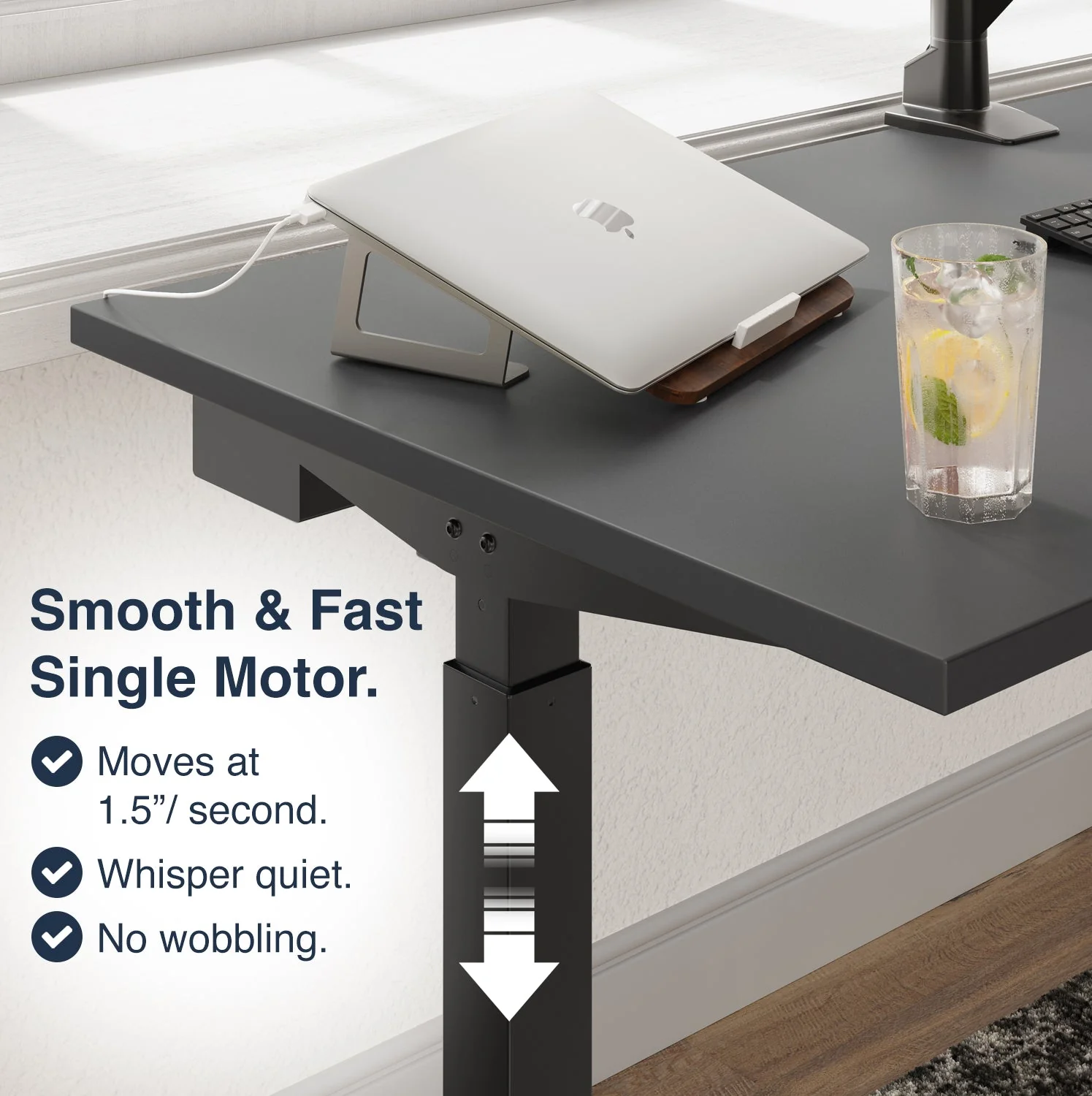 Desky Single Sit Stand Gaming Desk 200cm Black Desktop and Space Grey Frame - Image 6
