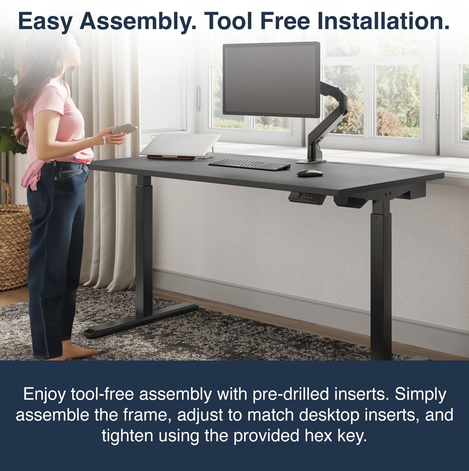 Desky Single Sit Stand Gaming Desk 200cm Black Desktop and Space Grey Frame - Image 7