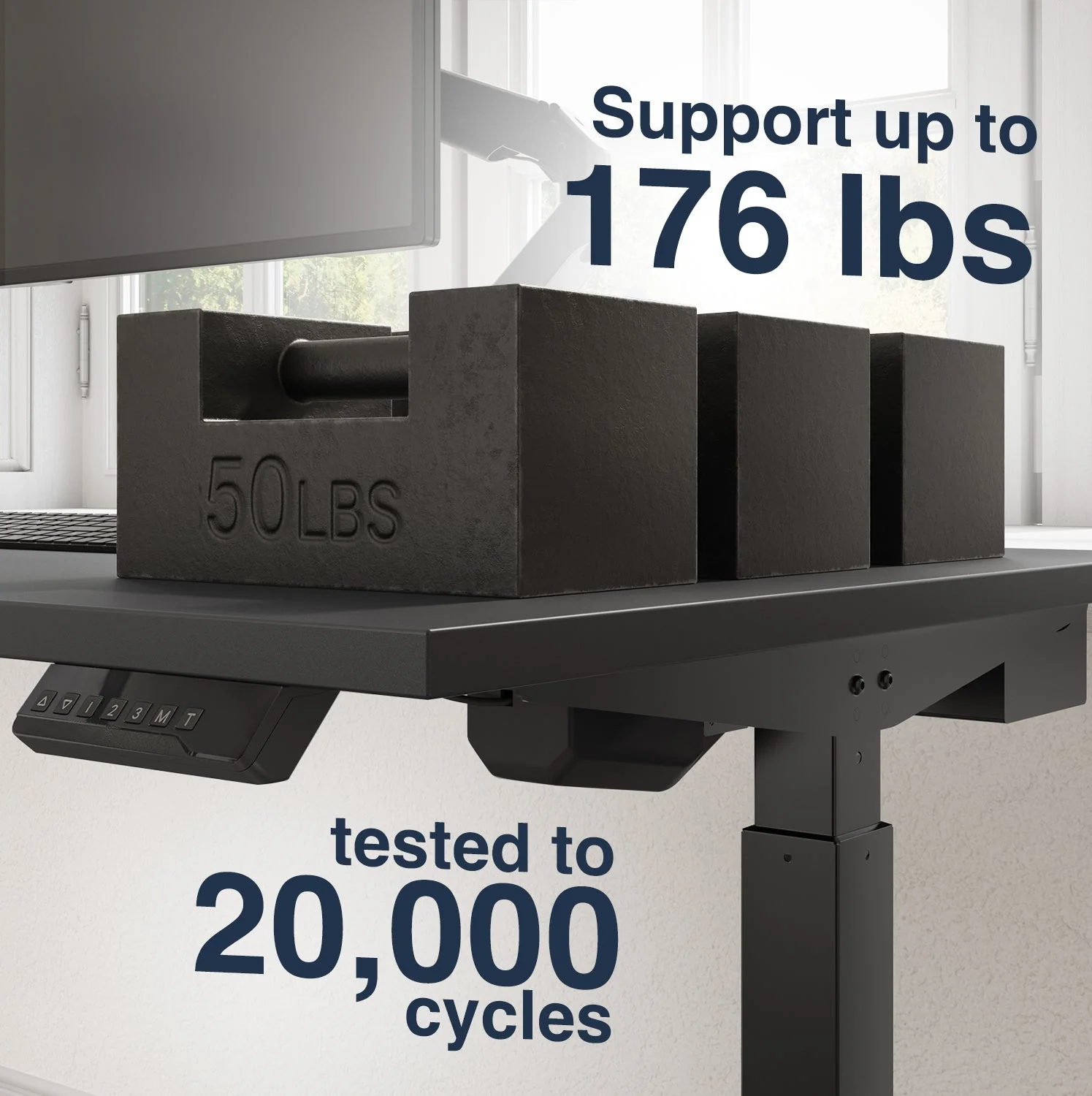 Desky Single Sit Stand Gaming Desk 200cm Black Desktop and White Frame - Image 9