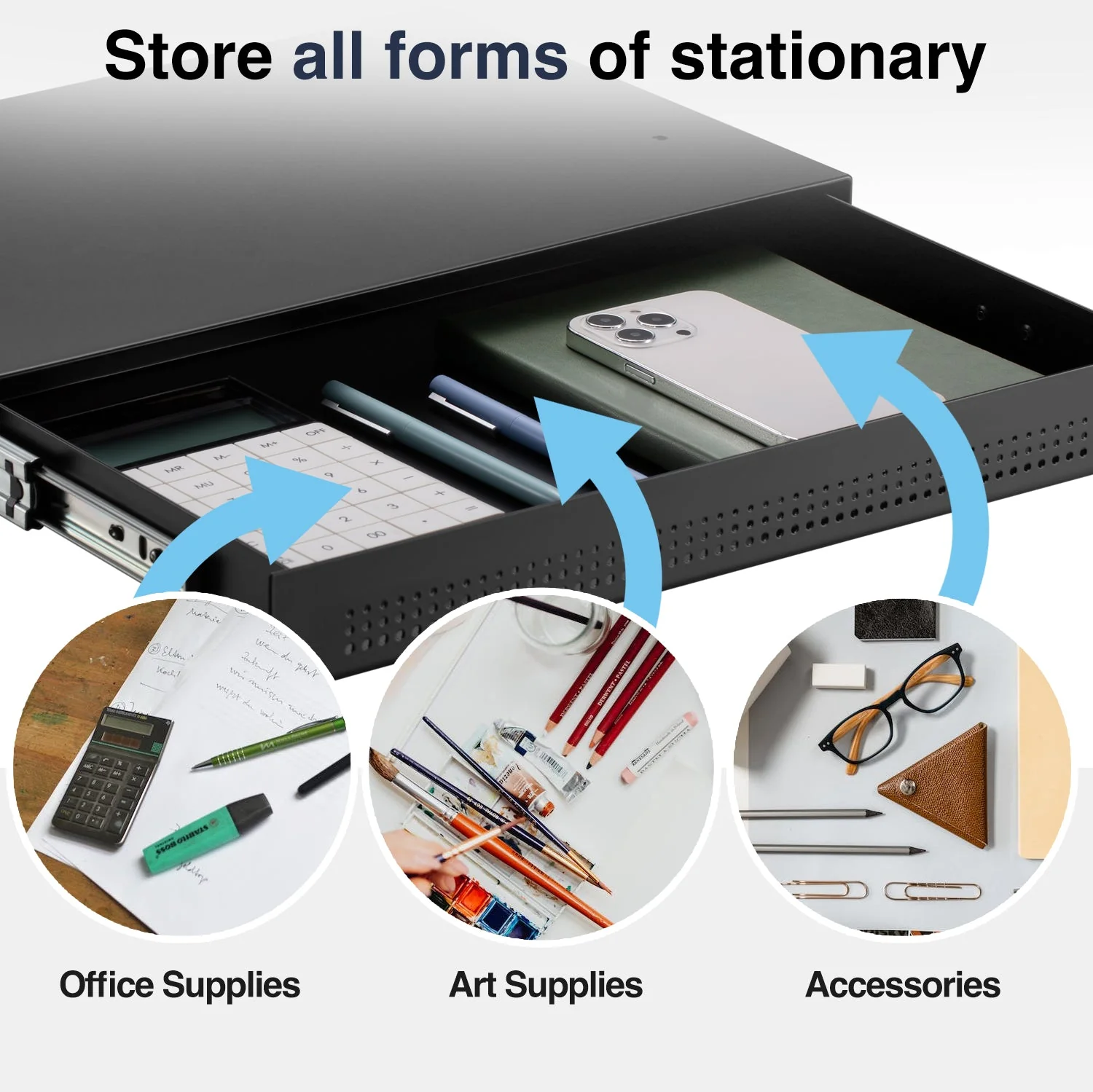 Desky Ultra Slim Under Desk Drawer - Book Gap / White - Image 4