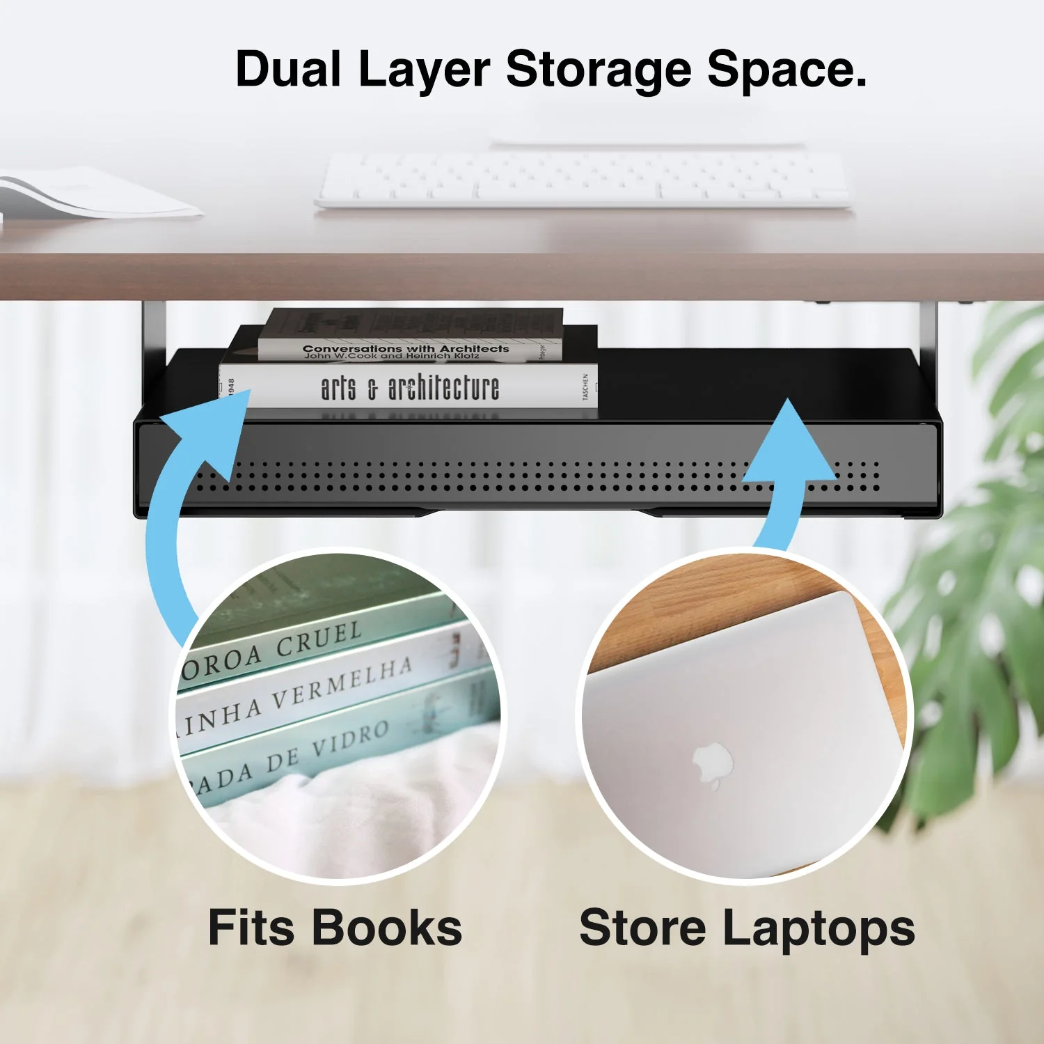 Desky Ultra Slim Under Desk Drawer - Book Gap / White - Image 5