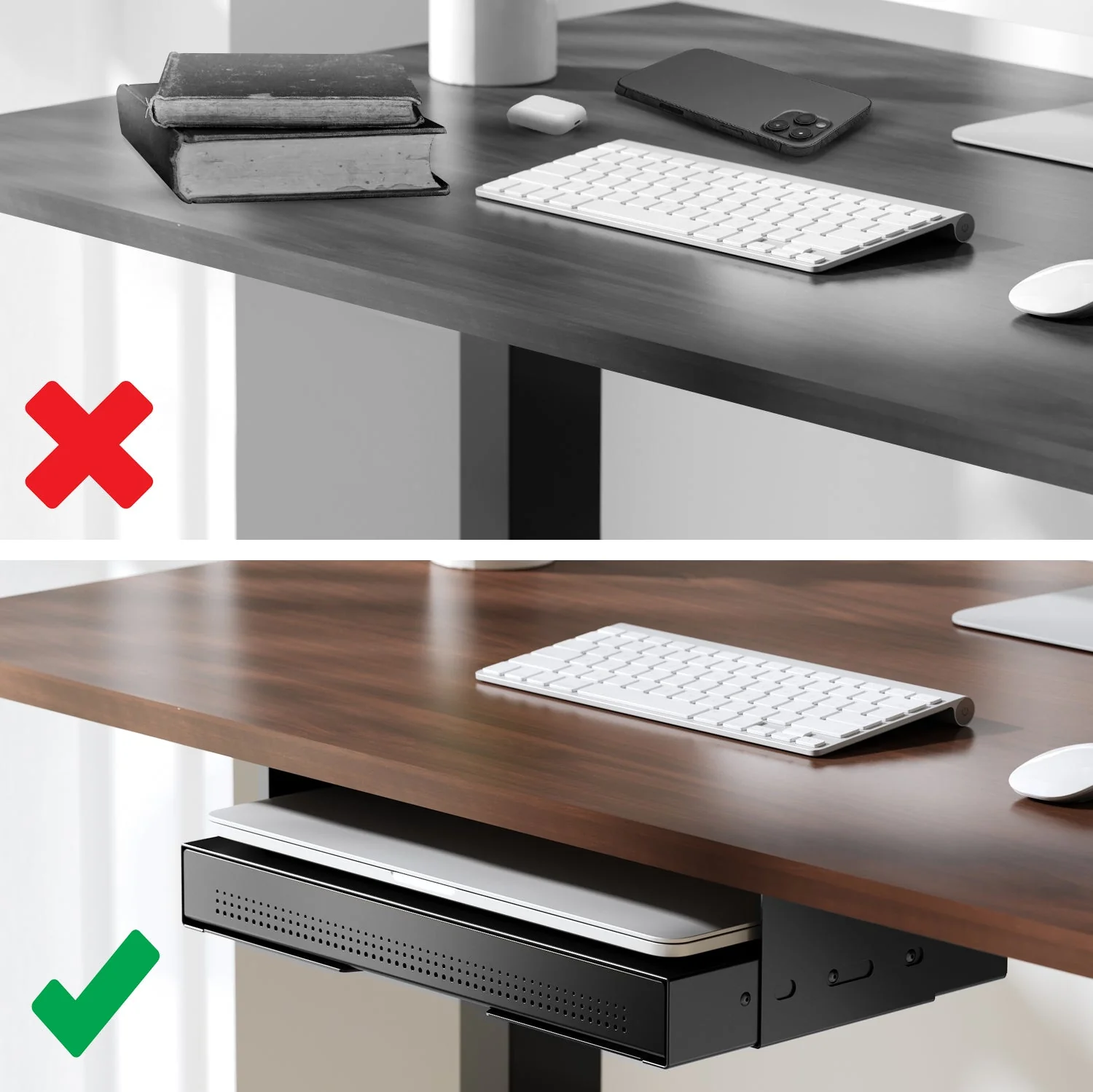 Desky Ultra Slim Under Desk Drawer - Book Gap / White - Image 8