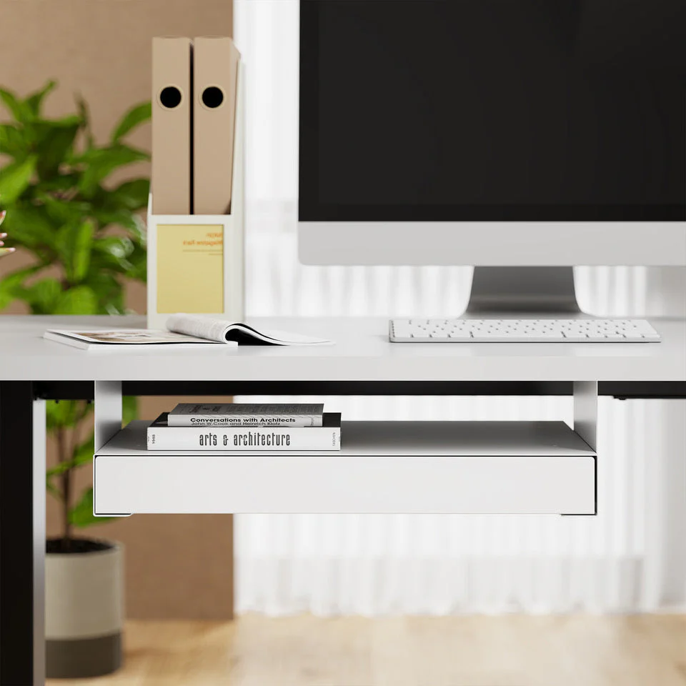 Desky Ultra Slim Under Desk Drawer - No Gap / White - Image 2