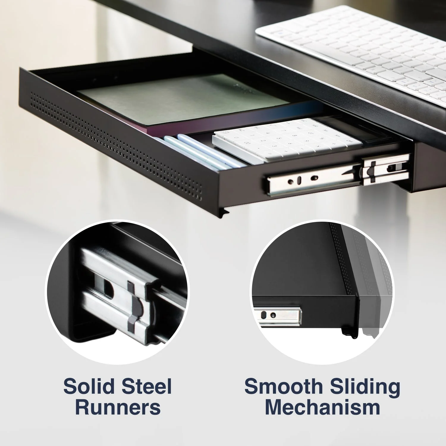 Desky Ultra Slim Under Desk Drawer - No Gap / White - Image 4