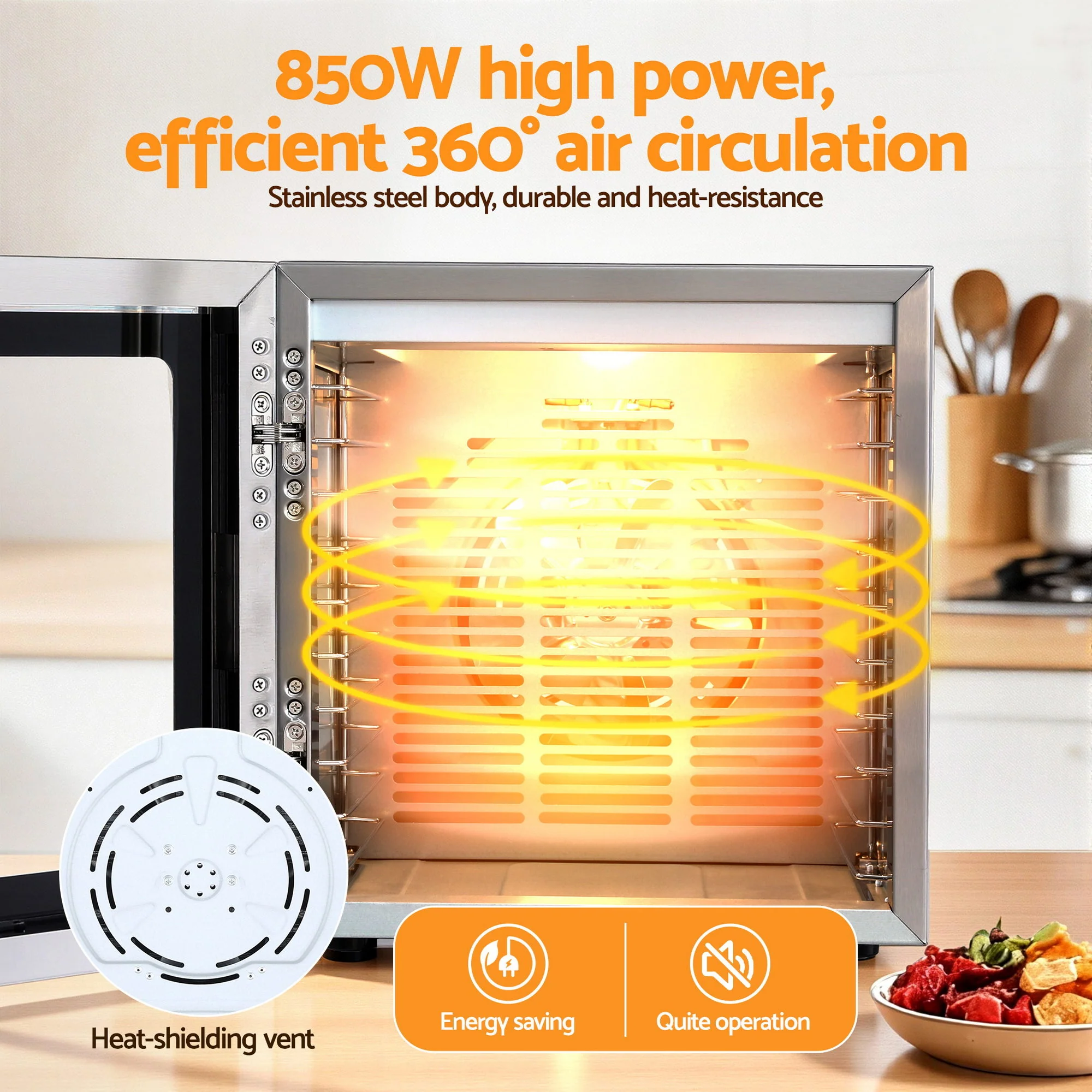 Devanti 10 Trays Food Dehydrator Stainless Steel Visible Glass Door 850W - Image 7