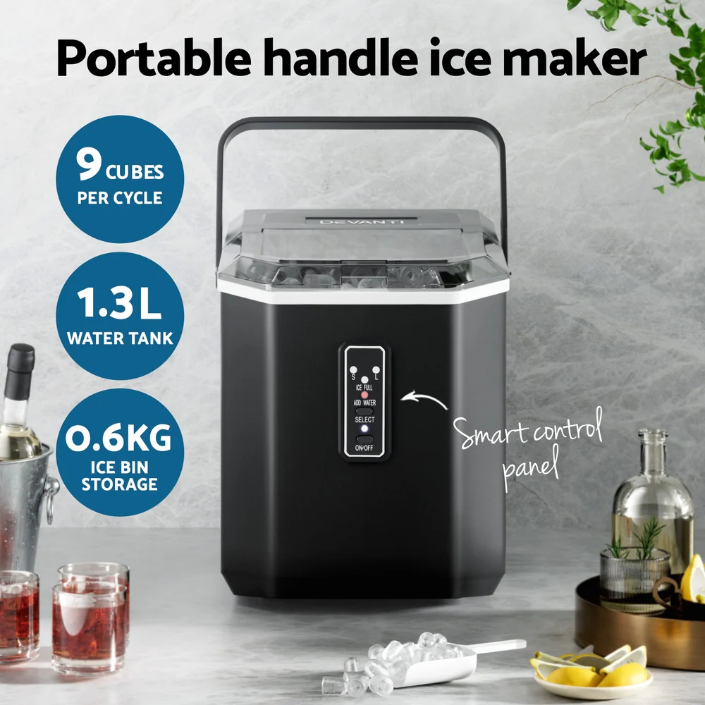 Devanti 12kg Ice Maker Machine 1.3L with Scoop Holder (Black) - Image 4