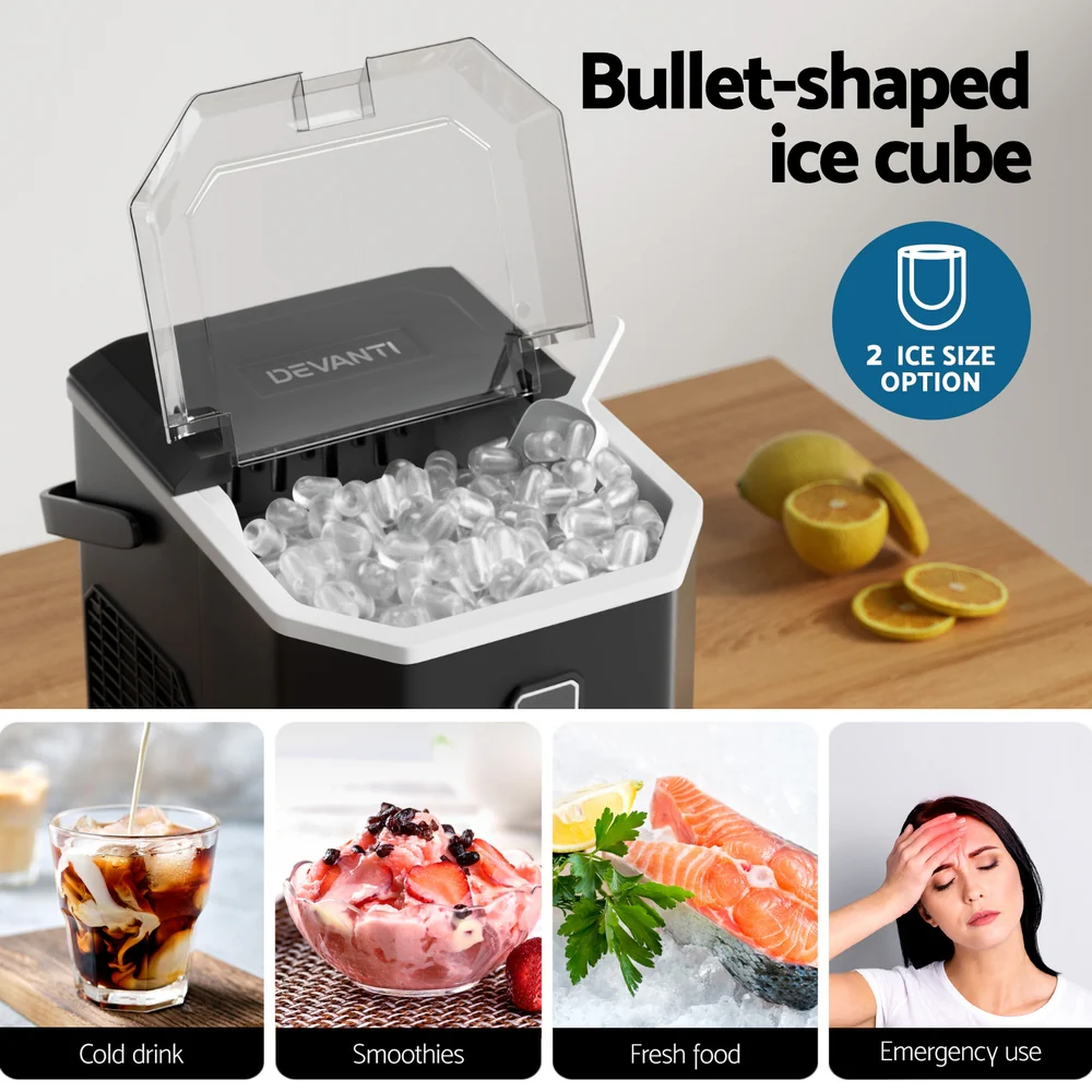 Devanti 12kg Ice Maker Machine 1.3L with Scoop Holder (Black) - Image 5