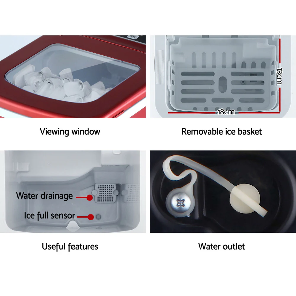 Devanti 12kg Ice Maker Machine (Red) - Image 6