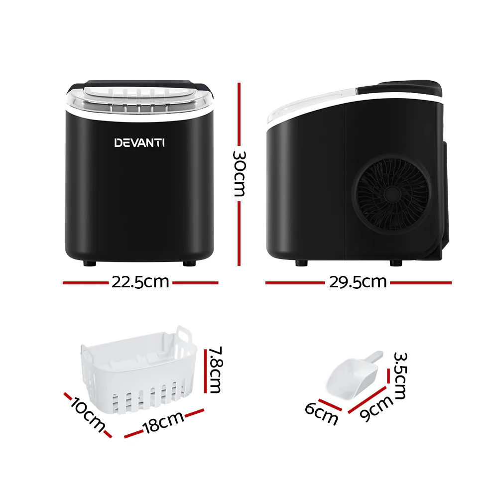 Devanti 12kg Ice Maker Machine with Self-cleaning (Black) - Image 2