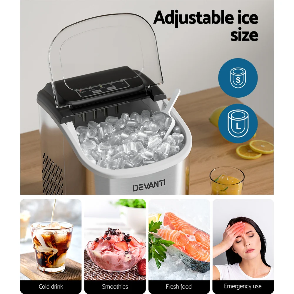 Devanti 12kg Ice Maker Machine with Self-cleaning (Silver) - Image 6