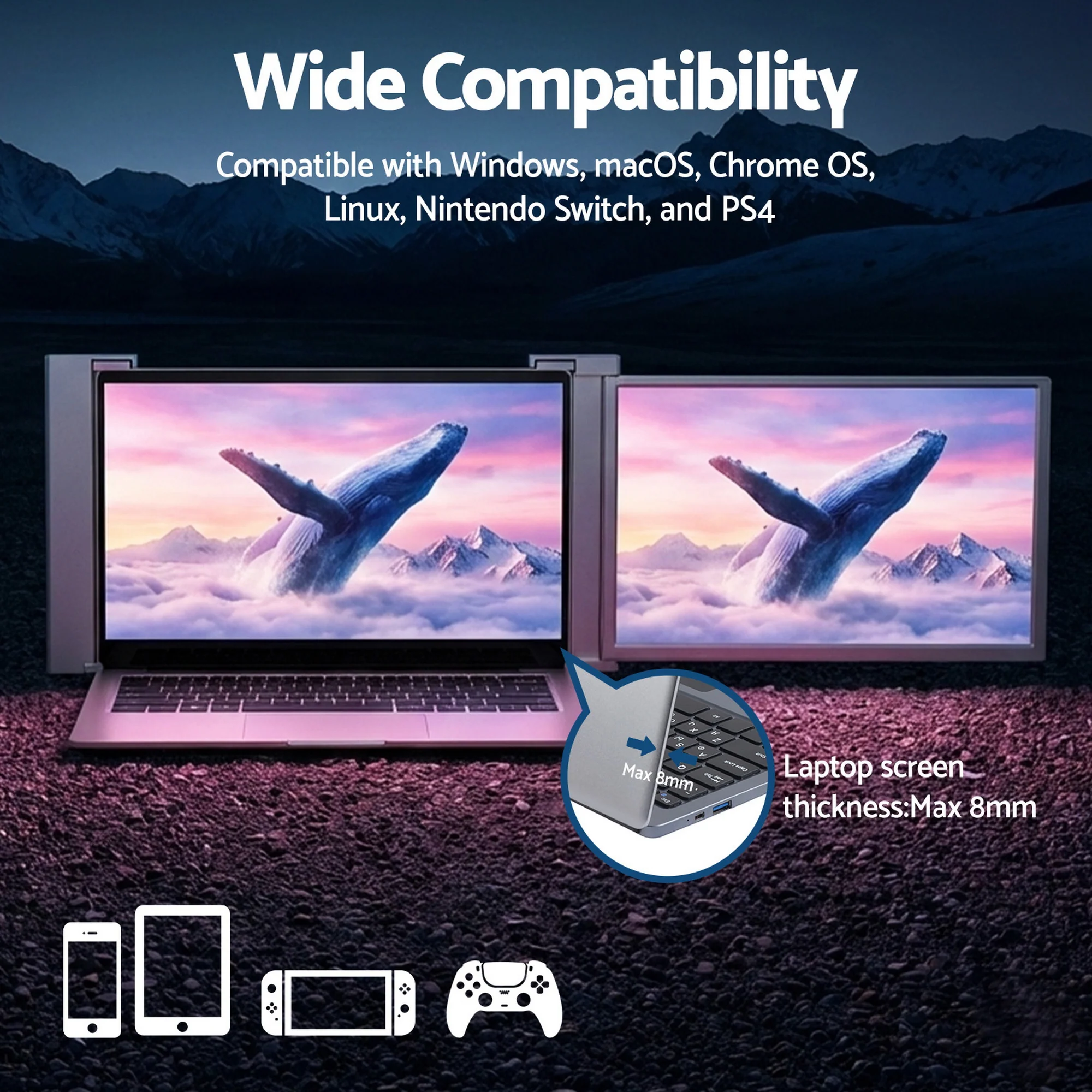Devanti 14 Inch Portable Monitor Laptop Screen Extender Dual 1080P IPS USB C - Image 6
