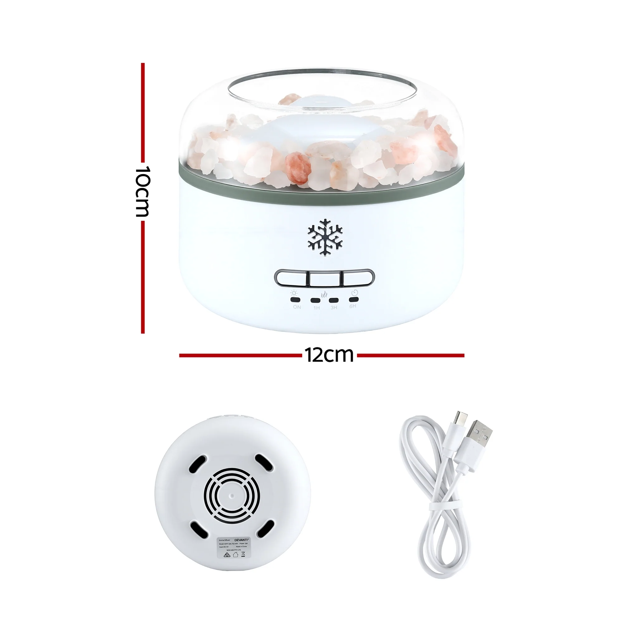 Devanti 150ml Salt Lamp Aroma Diffuser Ultrasonic Humidifier Purifier 7 LED Colors - Image 3
