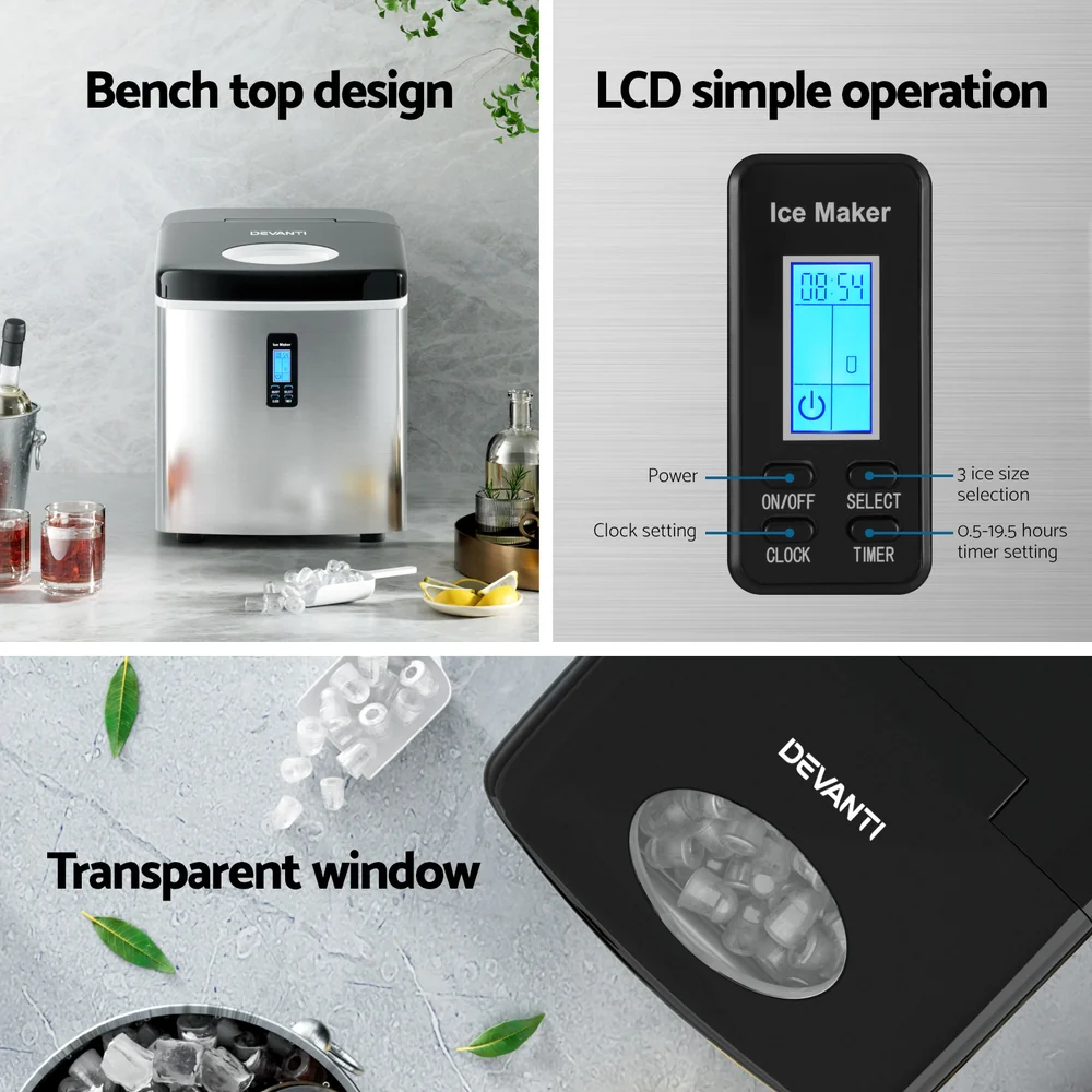 Devanti 15kg Ice Maker Machine (Silver) - Image 5