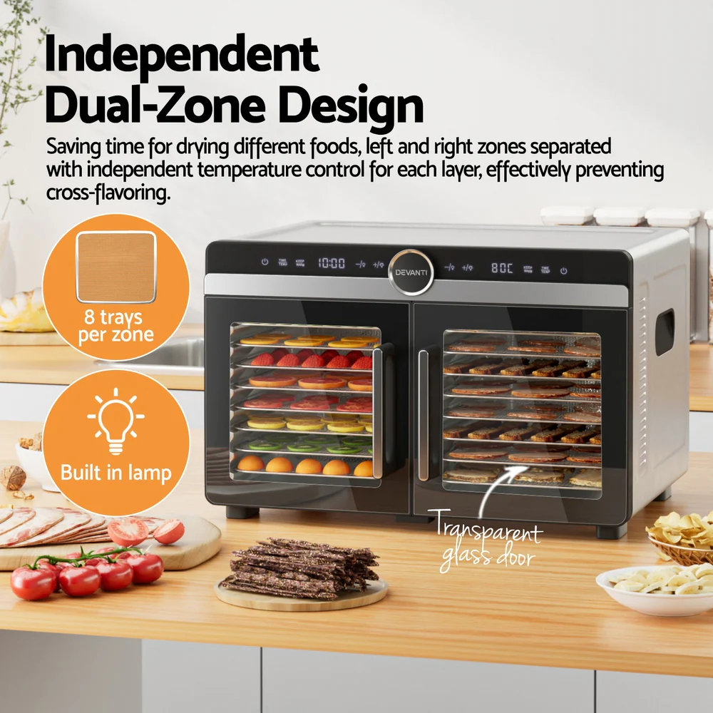Devanti 16 Trays Food Dehydrator Dual-Zone Stainless Steel - Image 4