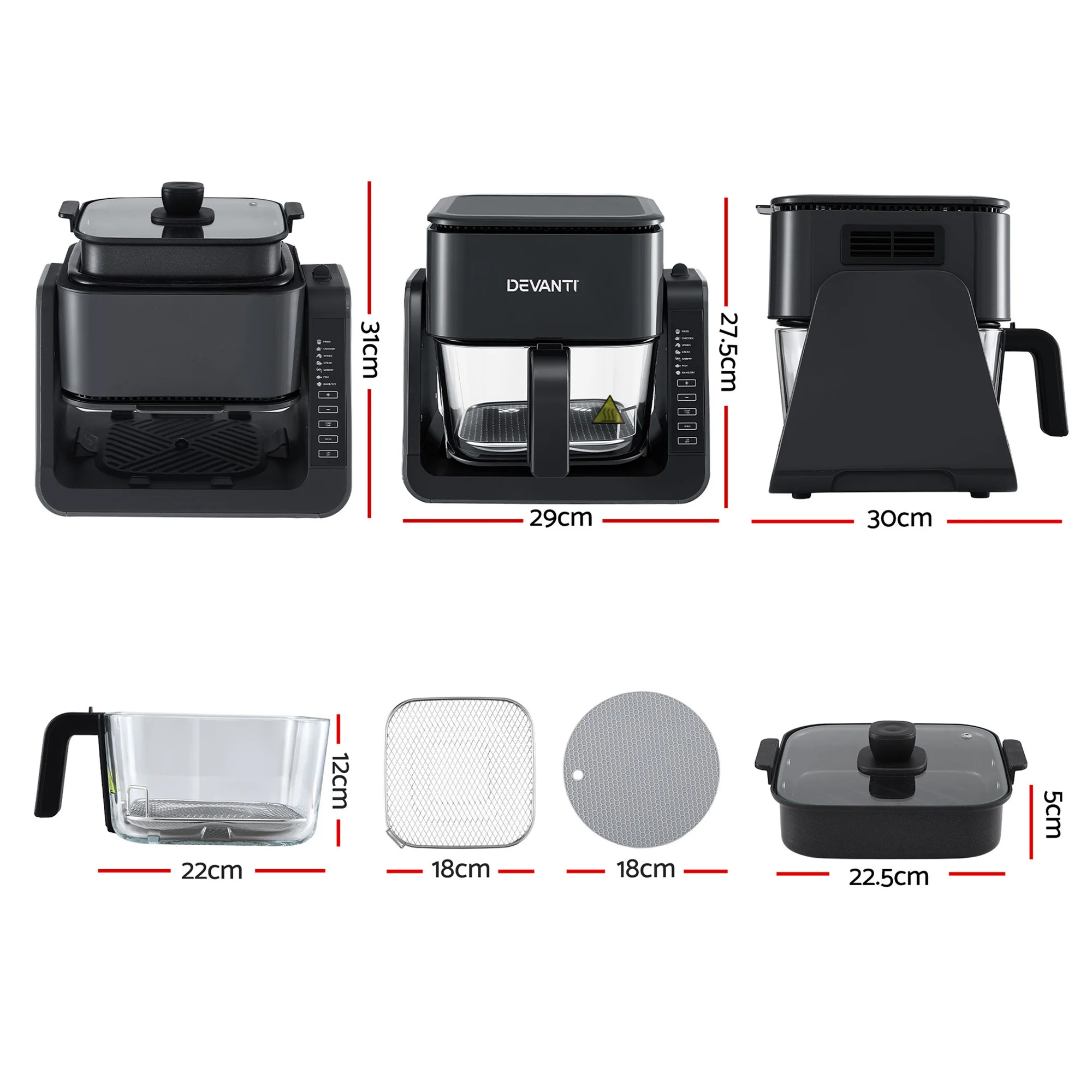 Devanti 2-IN-1 Air Fryer 5.5L Dual Zone Fryers Electric Cooker with Top BBQ Grill & Bot - Image 2